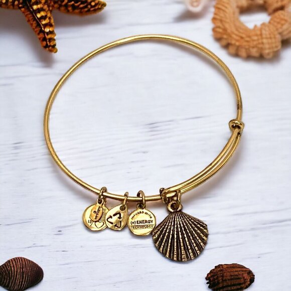 Alex and Ani Seashell Charm Bracelet Silver Gold Finish - Expands 2"- 3.5" - Picture 1 of 4